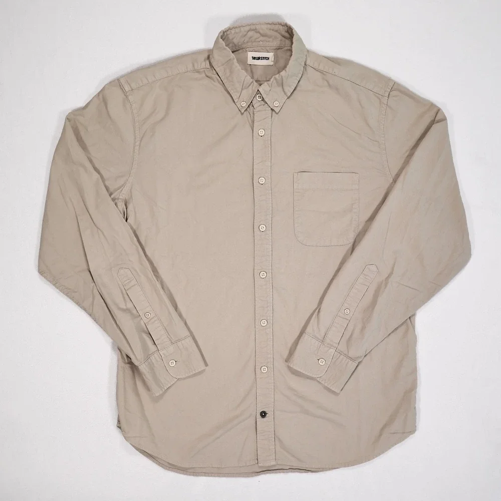 TAYLOR STITCH Men's 44 Tan Organic Cotton Jack Button Down Long Sleeve Shirt